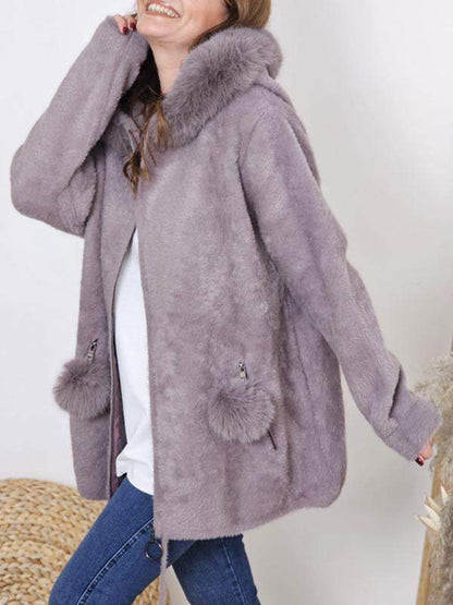 Women's Hooded Fur Casual Coat