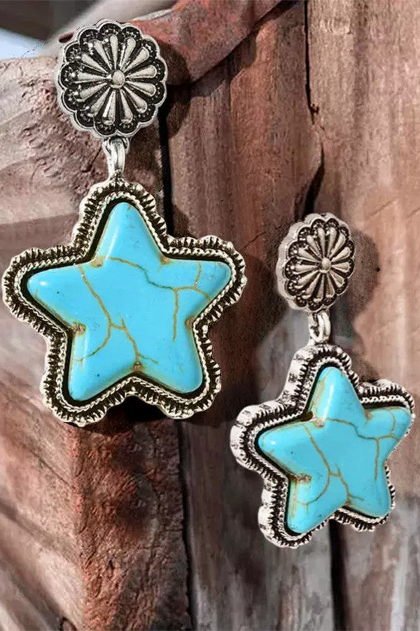 Western Style Large Pentagram Turquoise Earrings