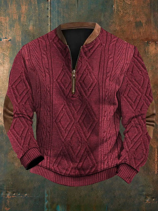 Men's Western Retro Textured Printed Sweatshirt