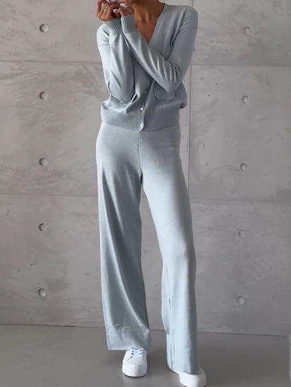 Women's Casual Solid Color Knitted Pants Suit