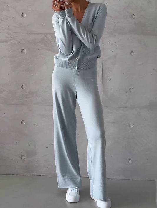 Women's Casual Solid Color Knitted Pants Suit