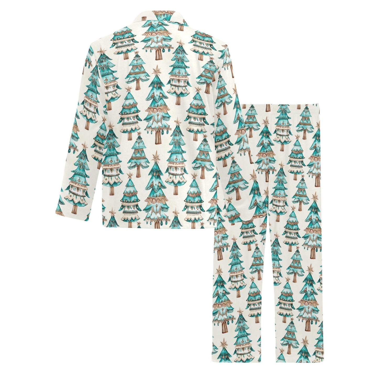 Turquoise Christmas Trees Men's Western Pajamas