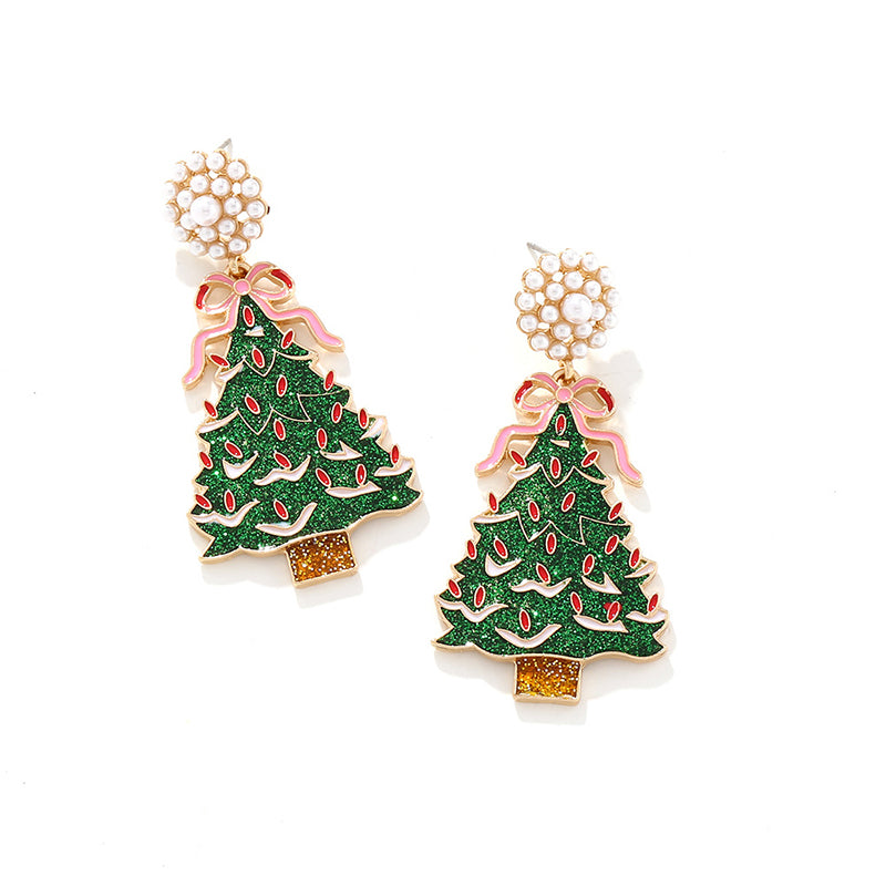 Fashion Bow Rhinestone Christmas Tree Earrings