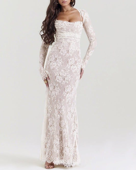 Lace Shawl Suspender Two-Piece Long-Sleeved Fishtail Dress