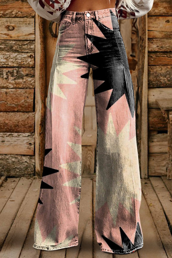 Vintage Printed Wide Leg Pants