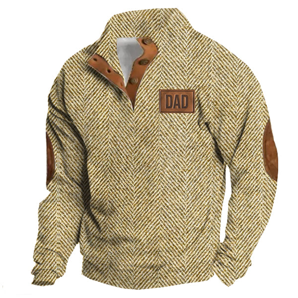 Men's Vintage Country Western Herringbone Hunting DAD Logo Stand Collar Sweatshirt