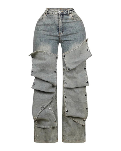 Detachable Concealed Buttoned Irregular Jeans