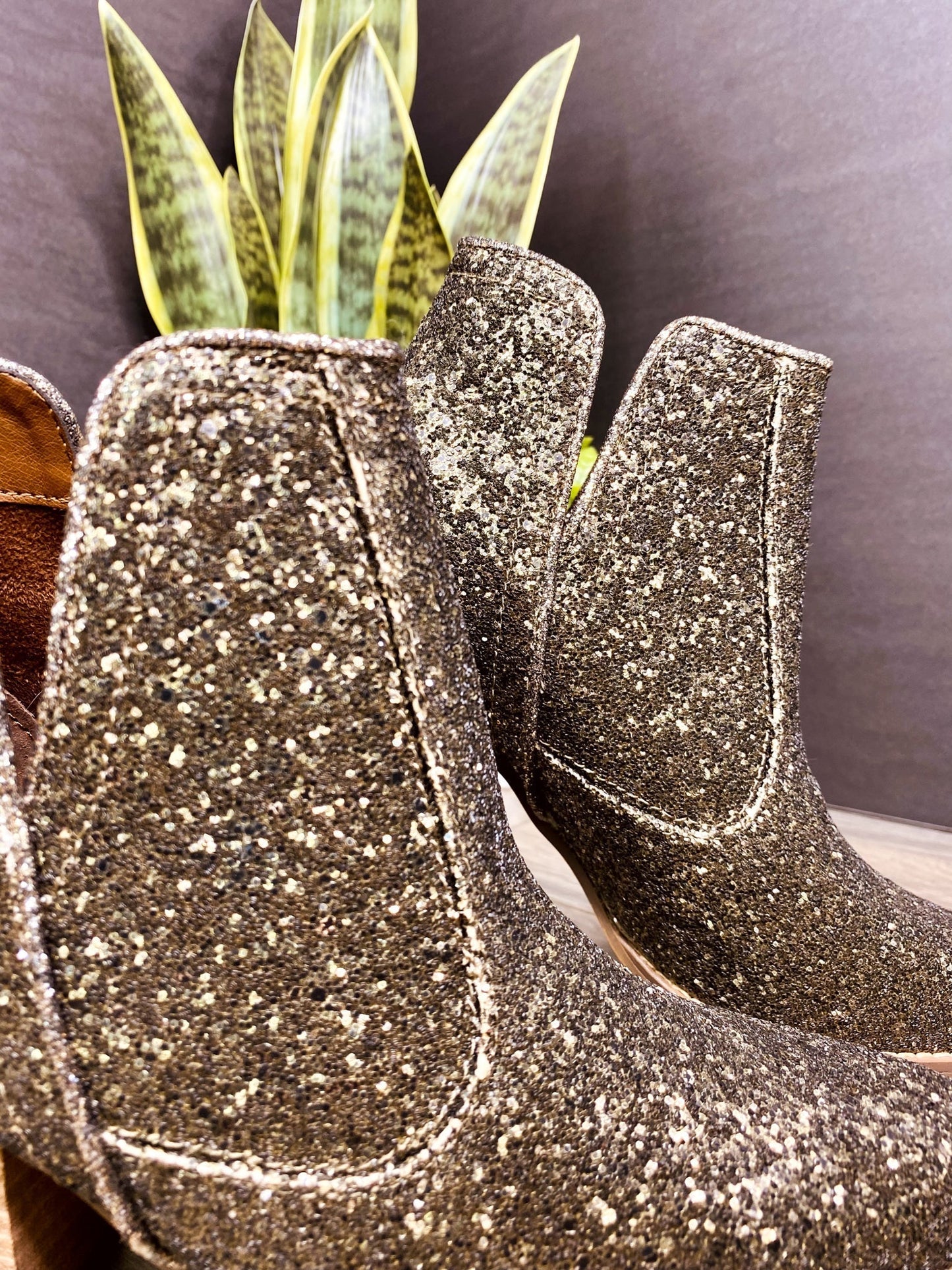 Fiera Glitter Booties in Bronze