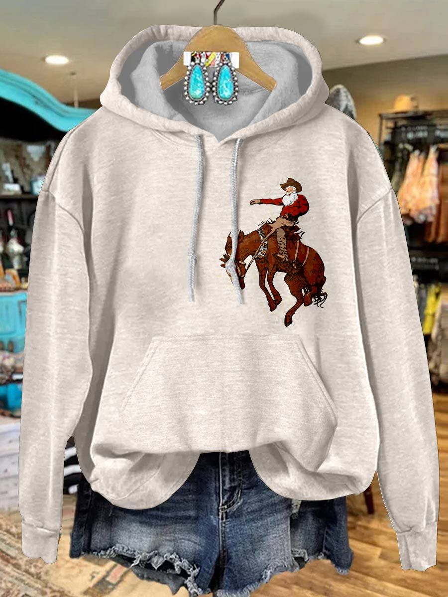 Christmas Cowboy Western Print Casual Hoodie Sweatshirt