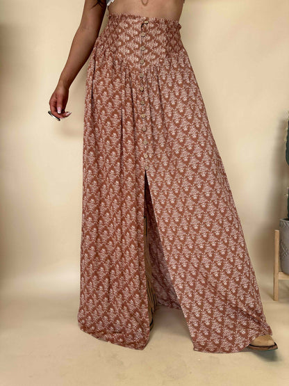 Floral Print Slit Button Down Maxi Skirt