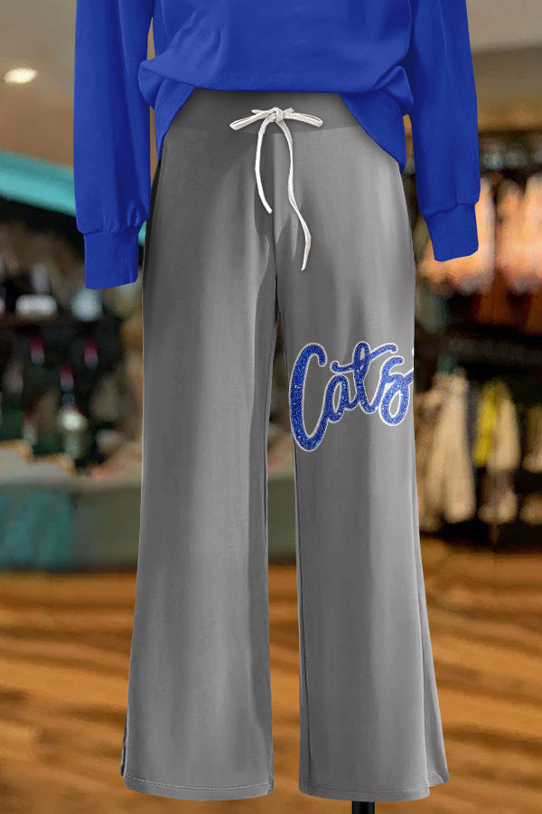 Shiny Gameday Wild Cats Print Wide Leg Pants