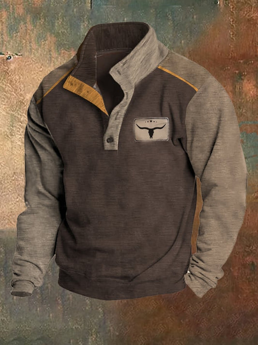 Men's Fleece Vintage Hunting Deer Stand Collar Sweatshirt