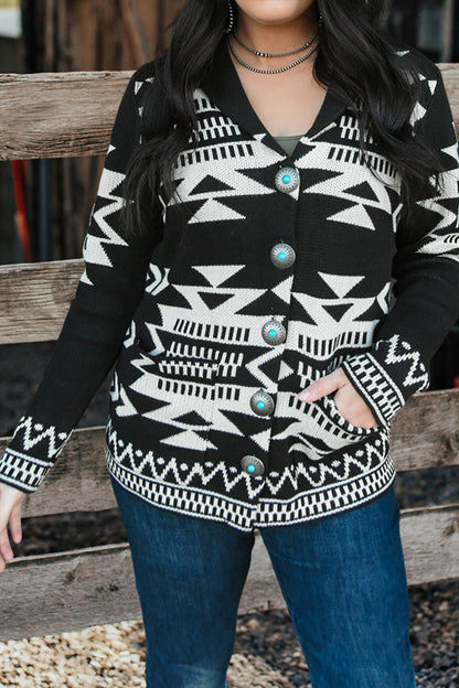 Western Aztec Printed Knitted Cardigan