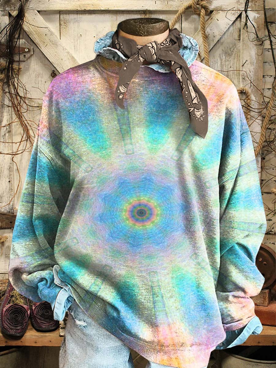 Retro Colorful Kaleidoscope Print Casual Sweatshirt