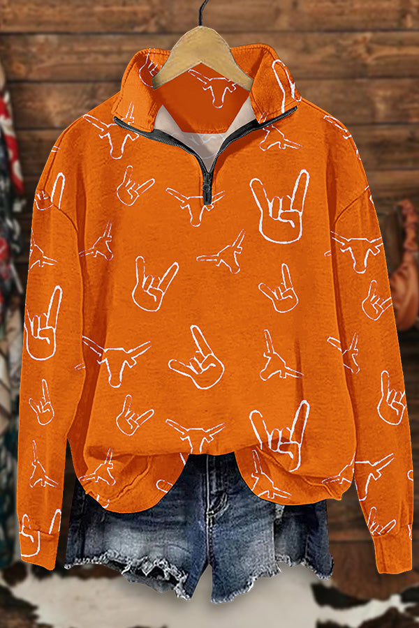 Classic Texas Longhorns Print Zip-Up Sweatshirt