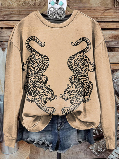 Vintage Animal Print Casual Sweatshirt