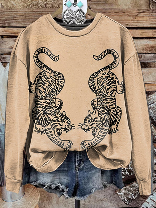 Vintage Animal Print Casual Sweatshirt