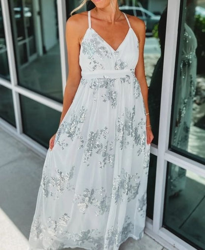 Beautiful Beach Wedding Guest Sequin Maxi Dress