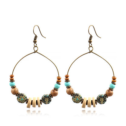 Women's Bohemian Wooden Bead Large Circle Earrings