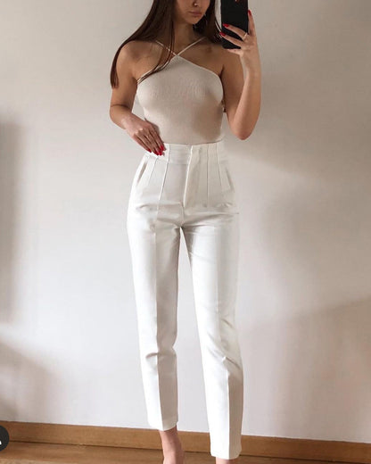 High Waist Trousers Slim Fit Casual Pants