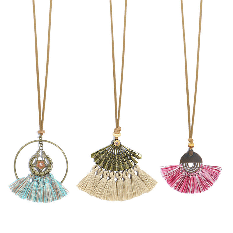 Women's Bohemian Tassel Flower Pendant Necklace