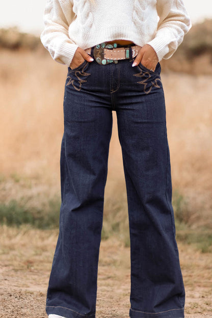 Retro Pattern Wide Leg Jeans