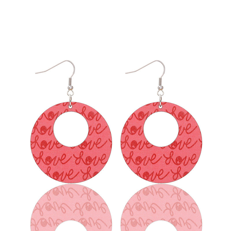 Valentine's Day Circle Love Print Earrings