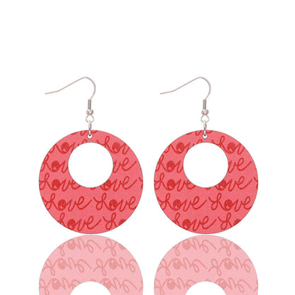 Valentine's Day Circle Love Print Earrings