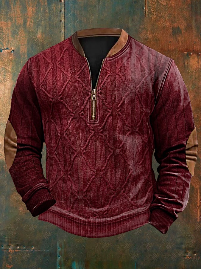 Men's Western Retro Textured Printed Sweatshirt