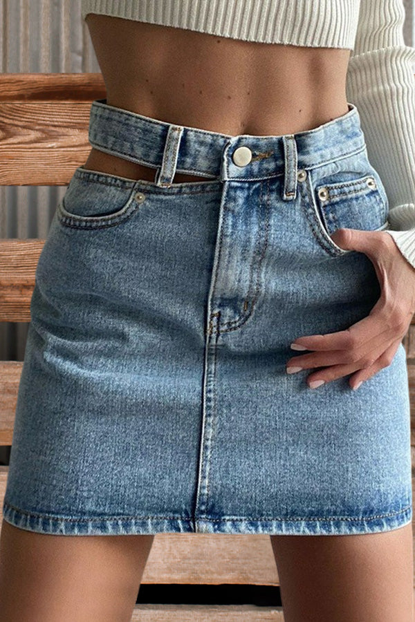 Waist Cutout Denim Skirt