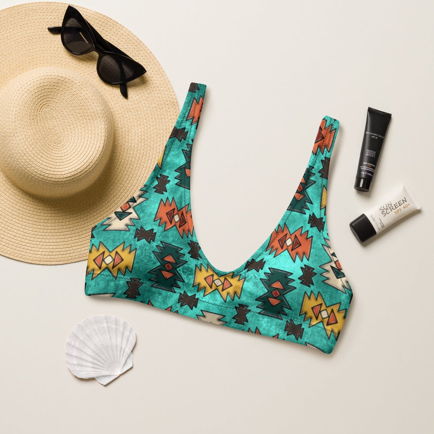 Yeehaw Turquoise Aztec Bikini Top