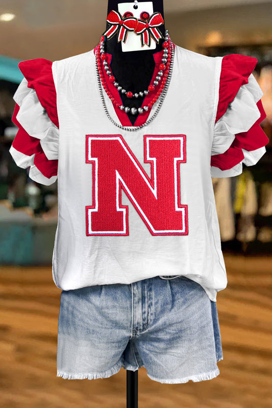 Classic Nebraska Cornhuskers Prints Fly Sleeve Blouse