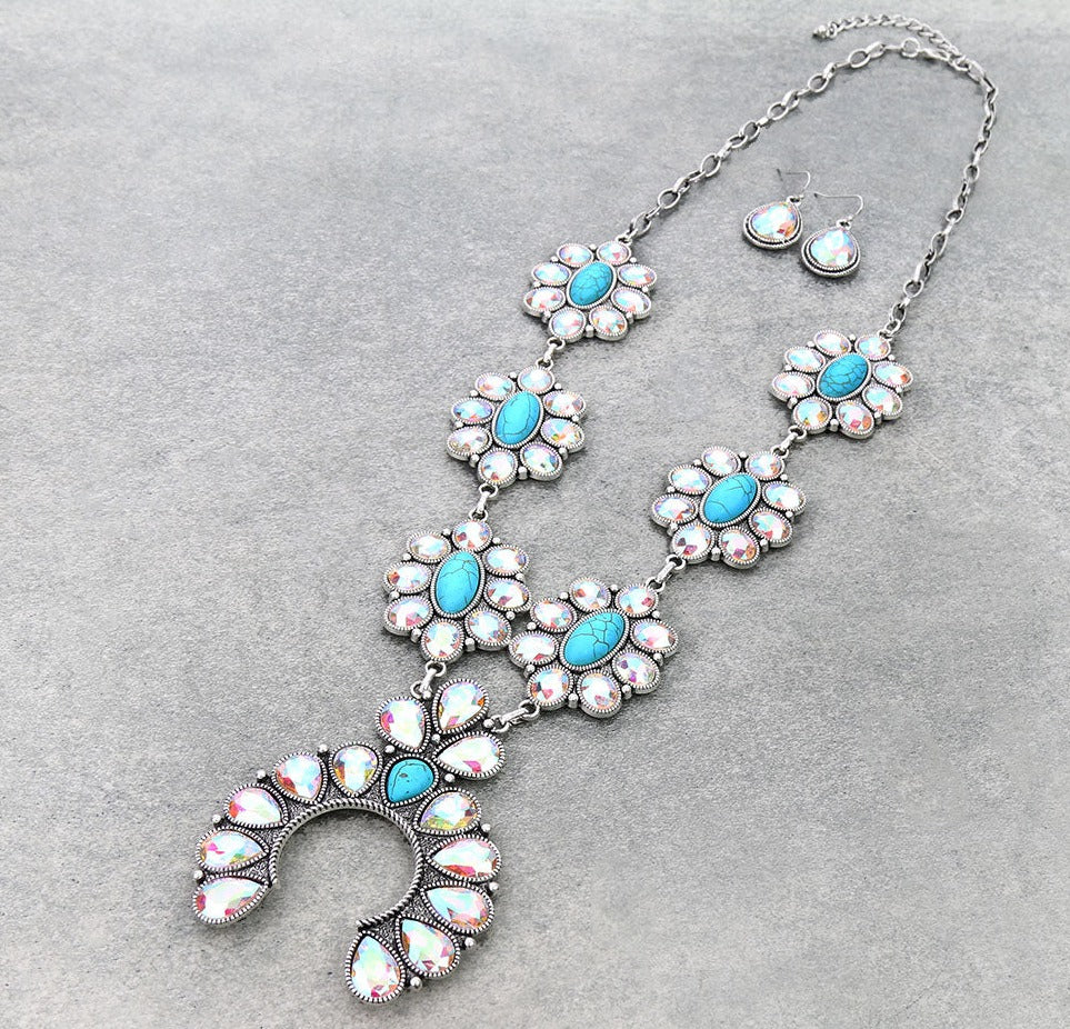 Ab Rhinestone Squash Necklace with Earrings