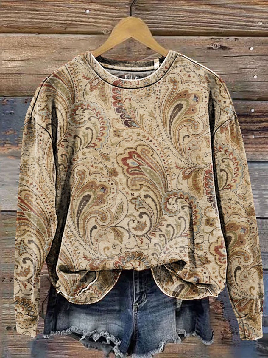 Vintage Floral Art Print Casual Sweatshirt