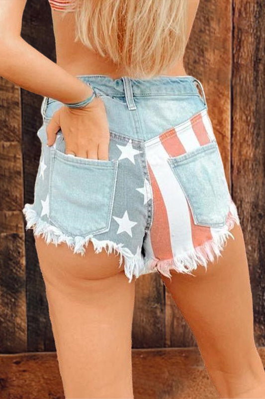 Casual Flag Print Denim Shorts