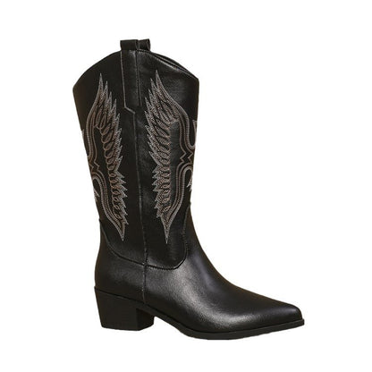 Women's Embroidered Denim High Western Boots