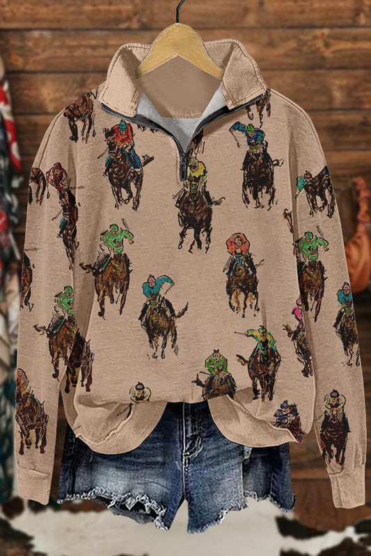 Western Cowboy Horse Racing Print Sweatshirt