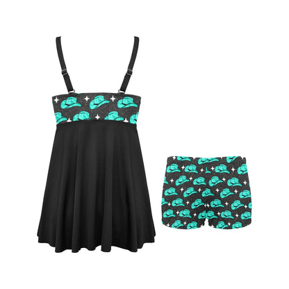 Turquoise Hat Swim Dress & Shorts Set