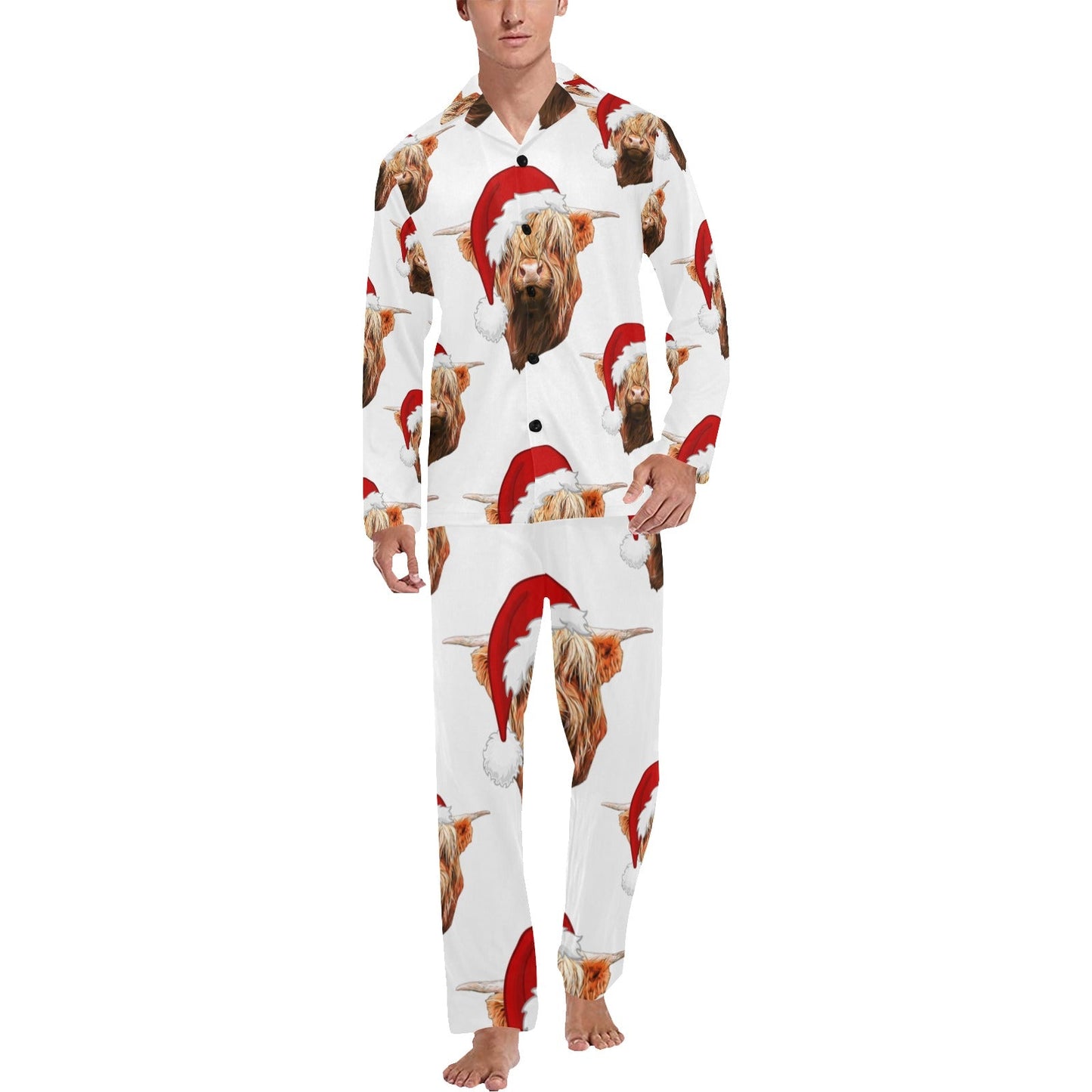 Highland Christmas Cow Men's Western Pajama Set