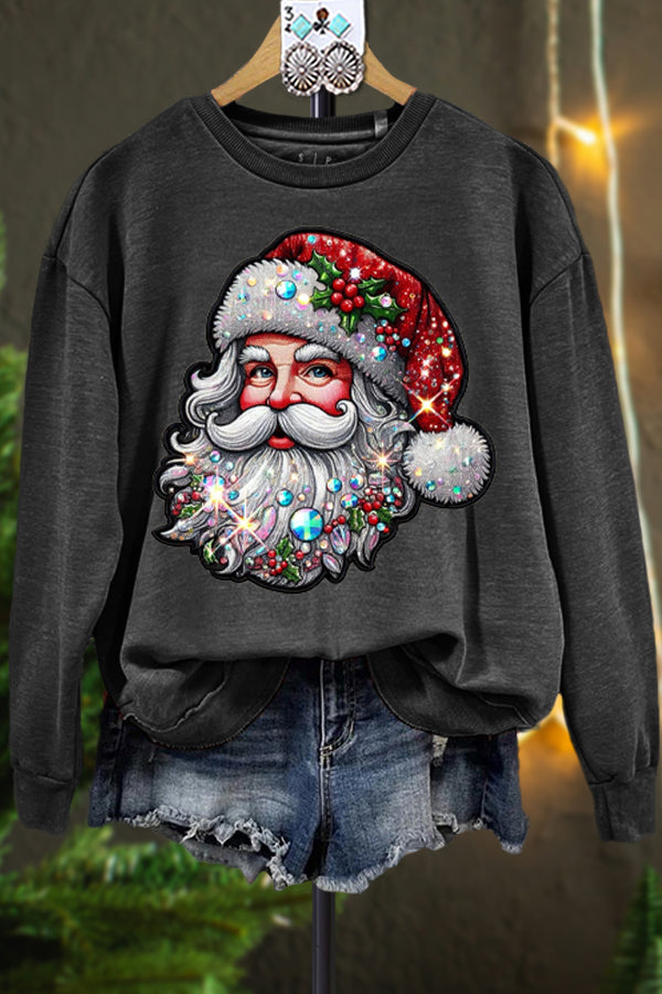 Classic Christmas Rhinestones Santa Claus Sweatshirt