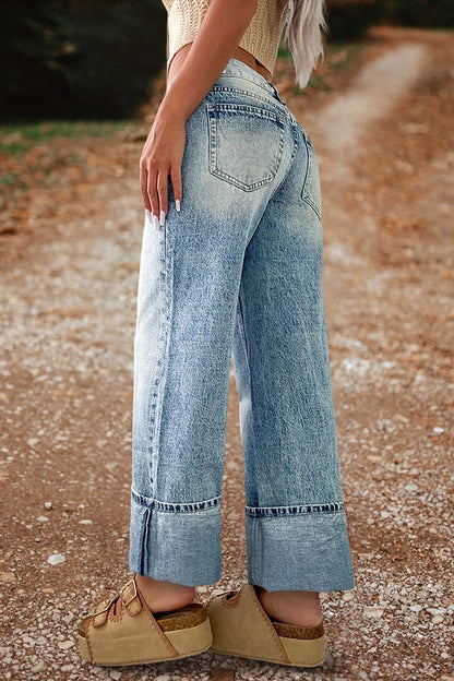 Vintage Wash Low Rise Wide Leg Jeans