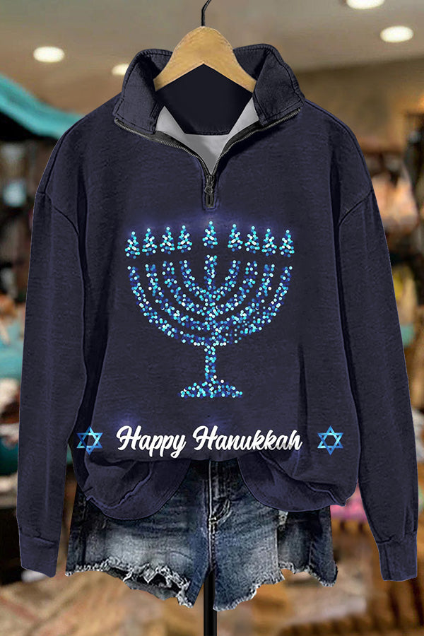 Happy Hanukkah Menorah Zip Sweatshirt