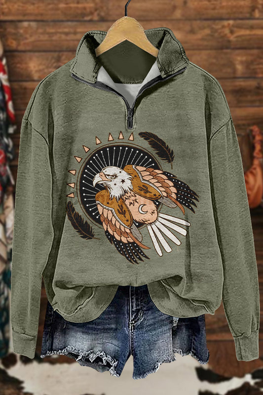 Western Aztec Tribal Totem Eagle Print Sweatshirt