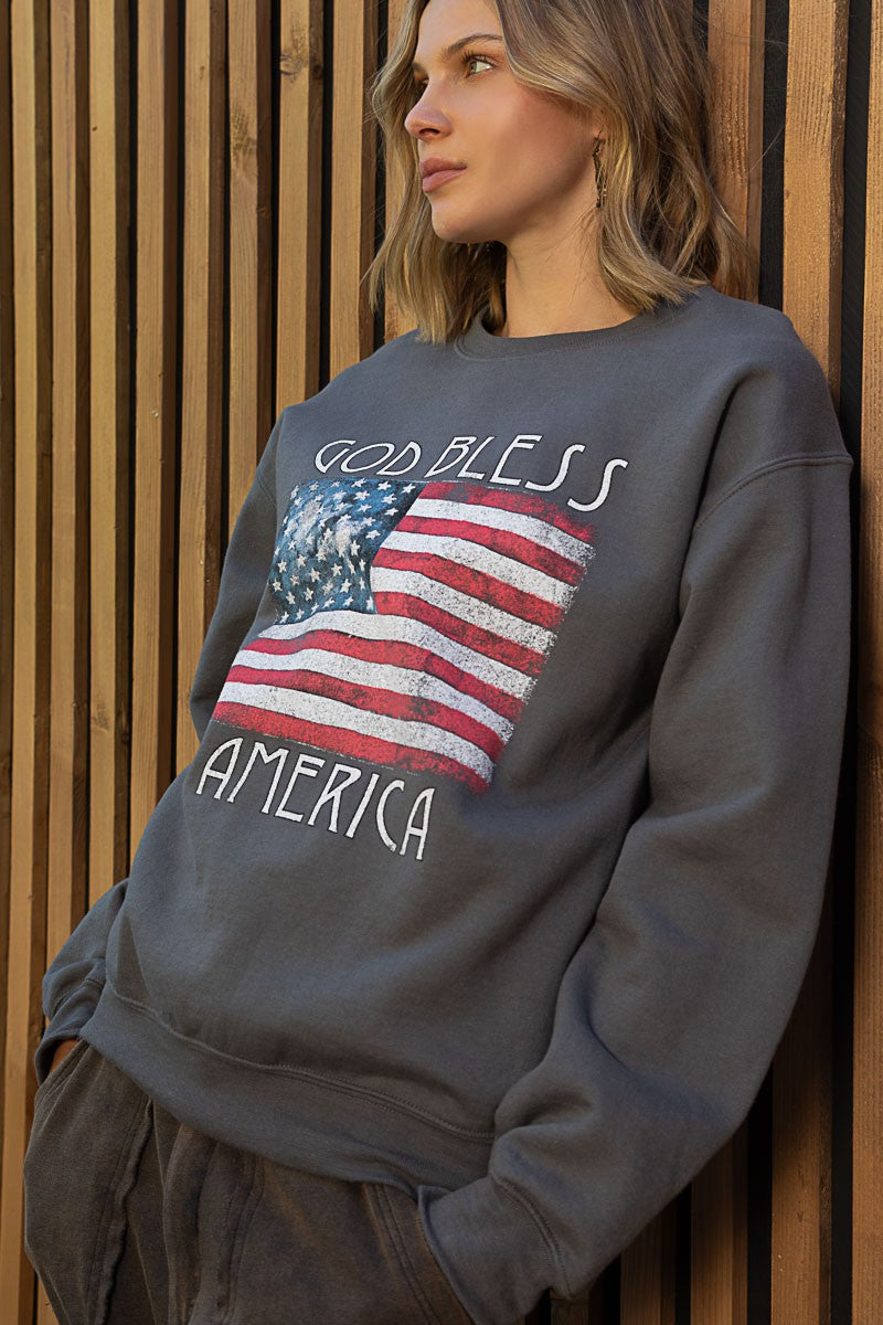 Pol Brand God Bless America American Patriotic Flag Sweatshirt