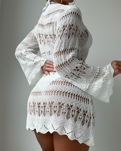 Long-Sleeved Cover-Up Shirt In Cut-Out Mesh