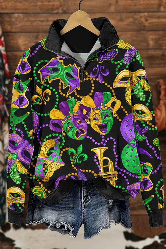 Chic Mardi Gras Print Sweatshirt