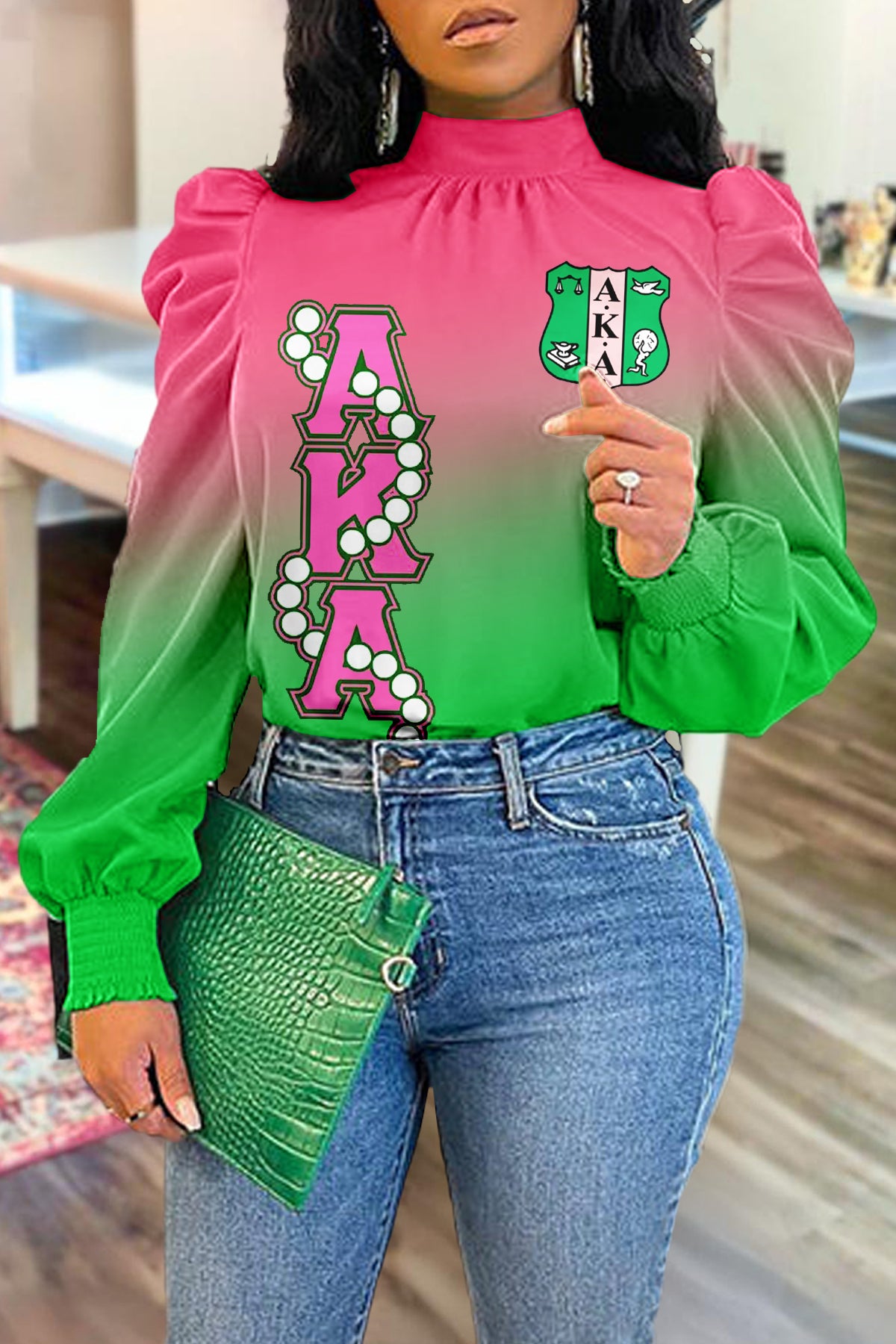 Classic Alpha Kappa Alpha Sorority Puff Sleeve Blouse