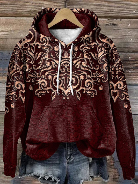 Retro Crimson Pattern Art Print Casual Hoodie Sweatshirt