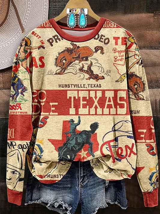 Vintage Western Print Casual Sweatshirt