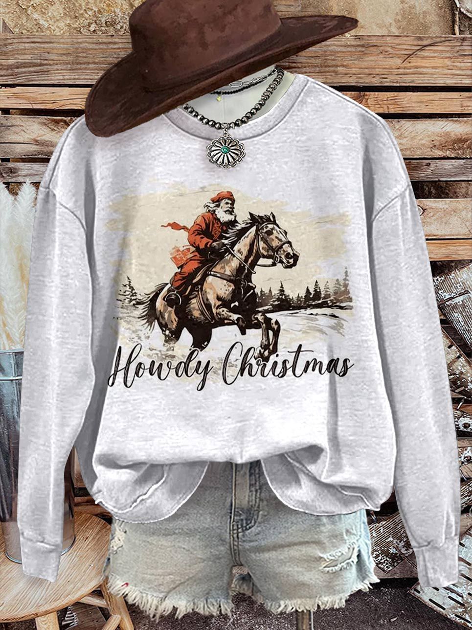 Howdy Christmas Print Casual Sweatshirt